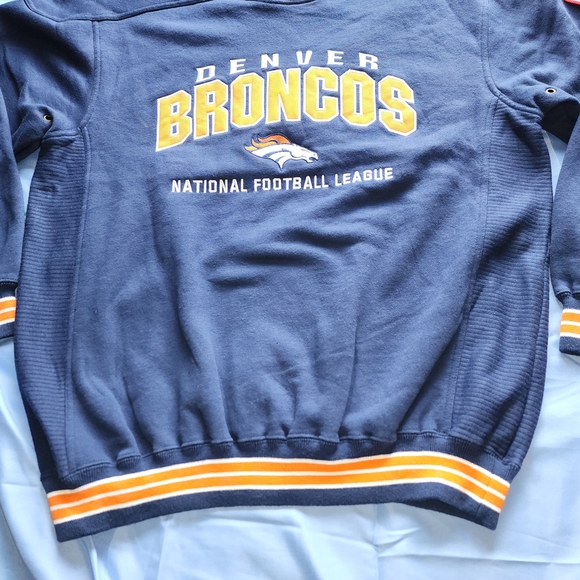 VTG LEE SPORT NFL DENVER BRONCOS FLEECE LINED PULLOVER SWEATER BLUE/ORANGE LARG - Picture 2 of 15